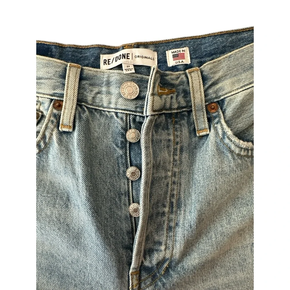 Re/Done 80's Long Short High Rise Jean 27  Denim Blue Raw Hem Button Fly‎ New